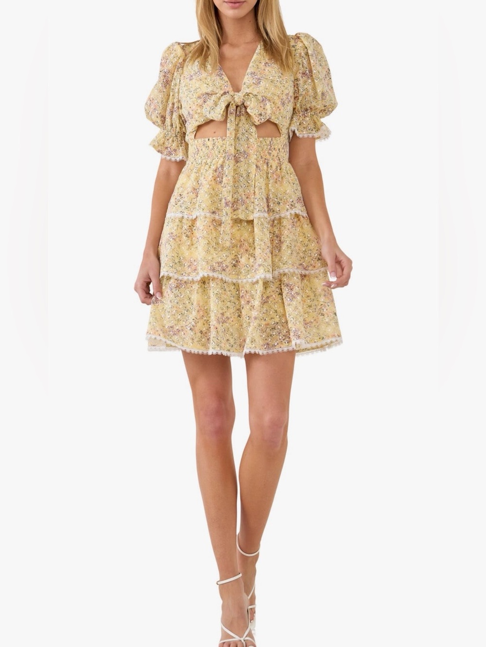 Beautiful Yellow Floral Mini Dress